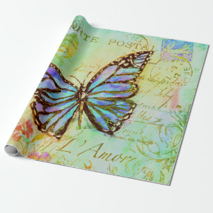 Teal and purple butterfly wrapping paper