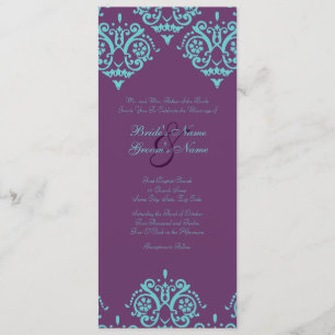 Teal and Purple Damask Wedding Invitation