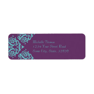 Teal and Purple Elegant Damask Return Address