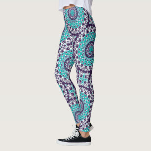 Teal and Purple Mandala Bold Geometric Symmetry Leggings