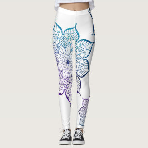 Teal and Purple Ombre Faux Glitter Mandalas, White Leggings