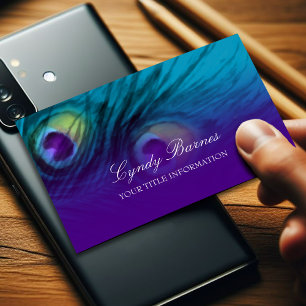 Teal and Purple Peacock Feathers Business Card