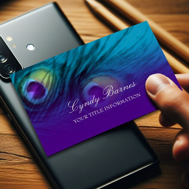 Teal and Purple Peacock Feathers Business Card (Creator Uploaded)