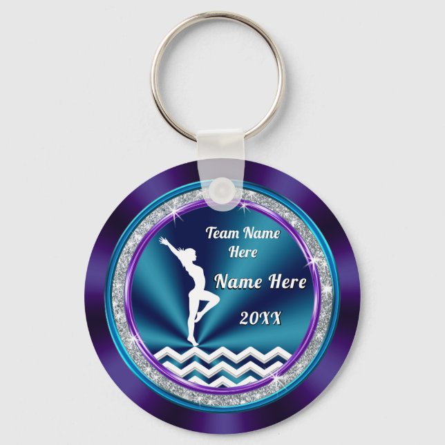 Teal and Purple Personalised Gymnastic Gift Ideas Key Ring (Front)