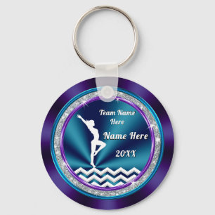 Teal and Purple Personalized Gymnastic Gift Ideas Key Ring