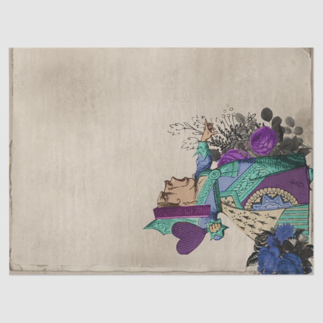 Teal and Purple Queen of Hearts Decoupage Tissue Paper (Front)