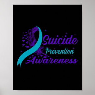 Teal And Purple Ribbon Semicolon Suicide Preventio Poster