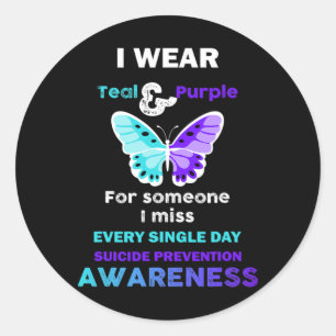 Teal And Purple Ribbon Suicide Prevention Awarenes Classic Round Sticker