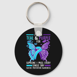 Teal and Purple Ribbon Suicide Prevention Awarenes Key Ring