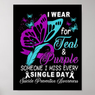 Teal And Purple Ribbon Suicide Prevention Awarenes Poster
