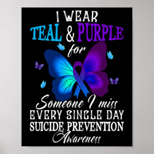 Teal And Purple Ribbon Suicide Prevention Awarenes Poster