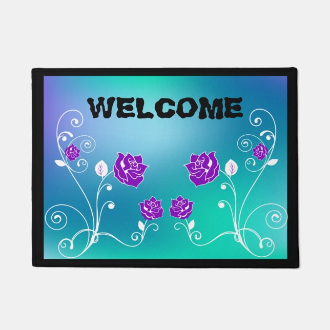 Teal And Purple Roses Doormat (Front)