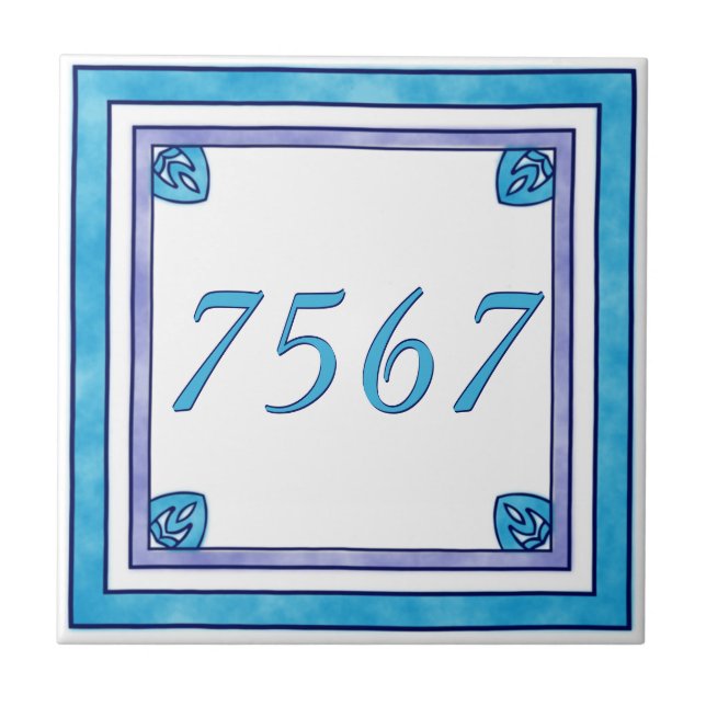 Teal and Purple Small House Number Tile (Front)