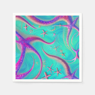 Teal and Purple Starfish Beachy Napkin