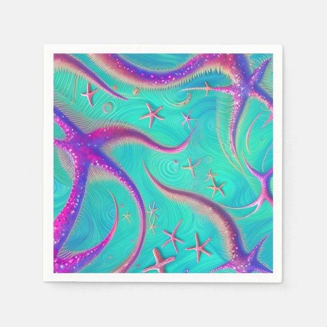  Teal and Purple Starfish Beachy  Napkin (Front)