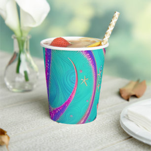 Teal and Purple Starfish Beachy Paper Cups