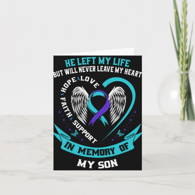 Teal And Purple Suicide Awareness Ribbon In Memory Card (Front)