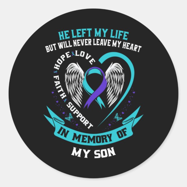 Teal And Purple Suicide Awareness Ribbon In Memory Classic Round Sticker (Front)