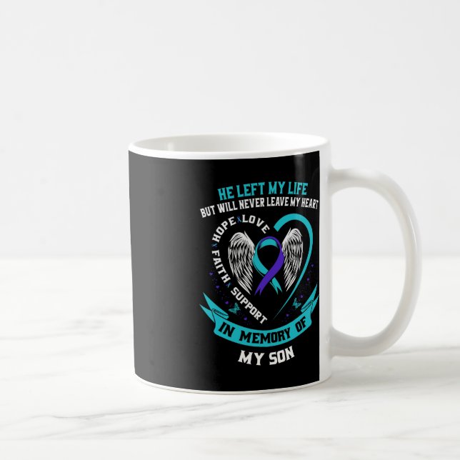 Teal and Purple Suicide Awareness Ribbon In Memory Coffee Mug (Right)
