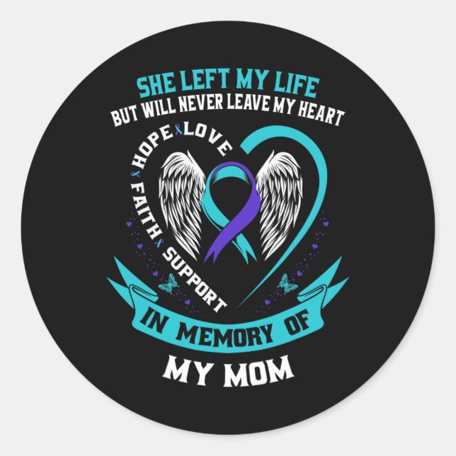 Teal and Purple Suicide Awareness Ribbon Mum Memor Classic Round Sticker (Front)