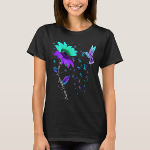Teal And Purple Sunflower Hummingbird Suicide Prev T-Shirt