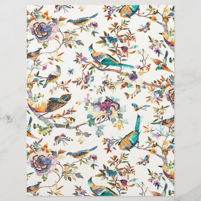 Teal and purple vintage birds origami paper (Front)