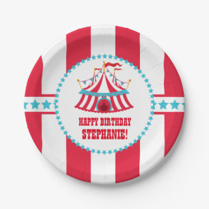 Teal and Red Circus Tent Birthday Plates