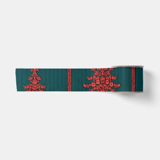 Teal and Red Crystal Christmas Trees Satin Ribbon