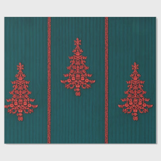 Teal and Red Crystal Christmas Trees Wrapping Paper