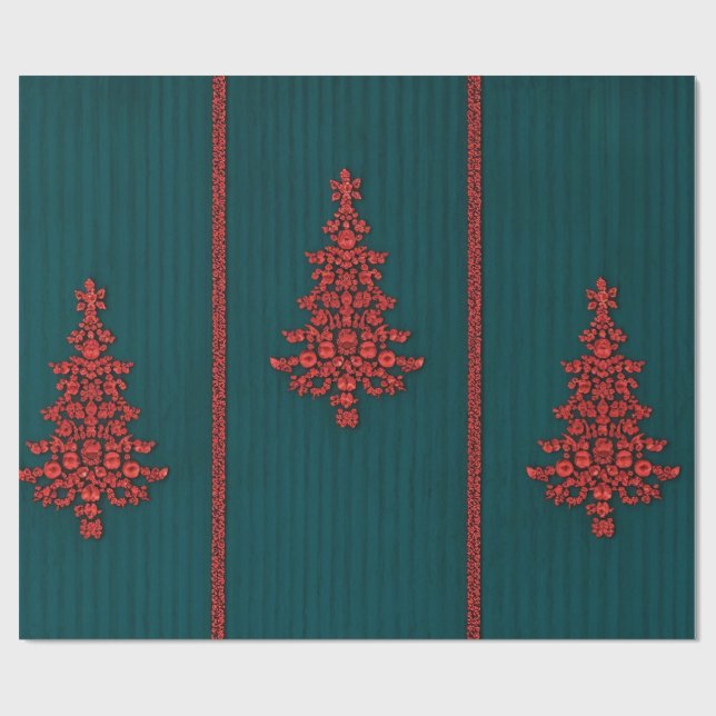 Teal and Red Crystal Christmas Trees Wrapping Paper (Flat)