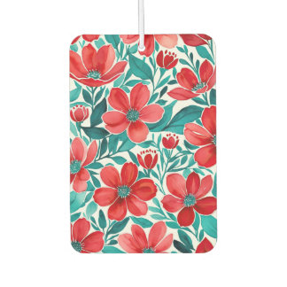 Teal and Red Floral Car Air Freshener