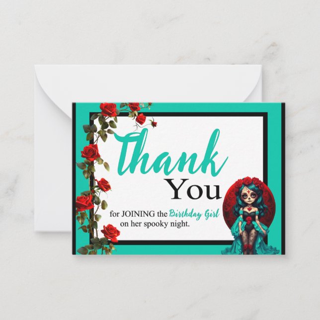 Teal and Red Roses Sugar Skulls Card (Front)