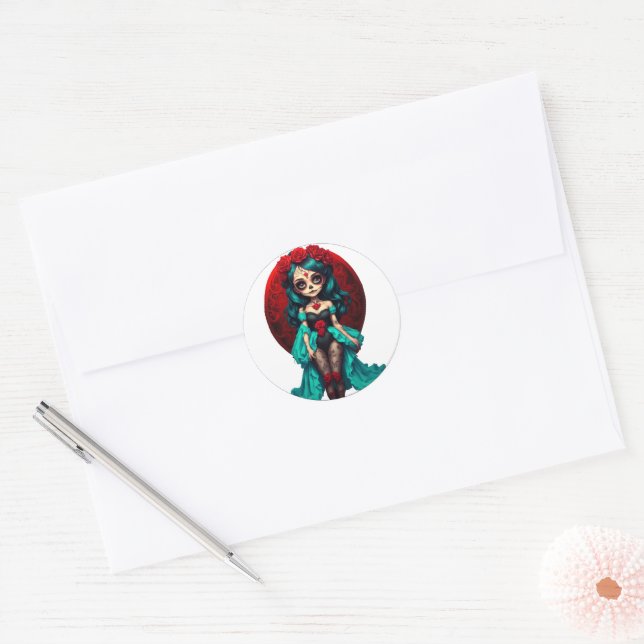 Teal and Red Roses Sugar Skulls envelopes seals (Envelope)