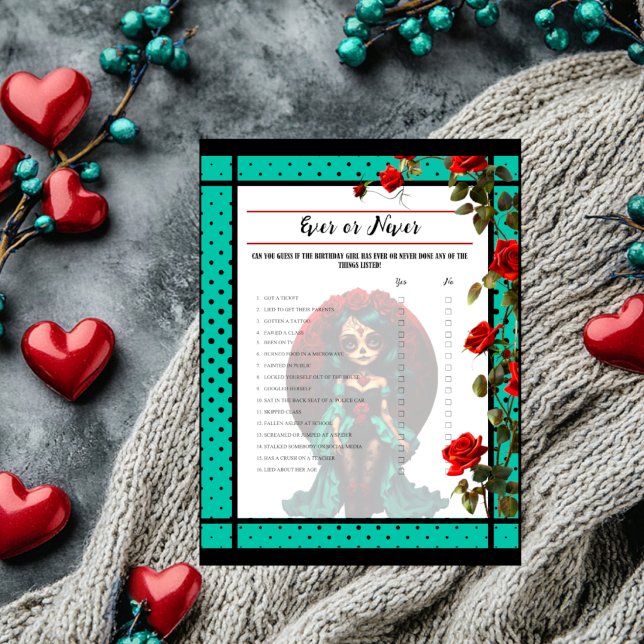 Teal and Red Roses Sugar Skulls Ever or Never Game (Creator Uploaded)