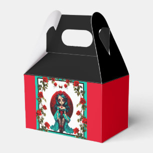 Teal and Red Roses Sugar Skulls    Favour Box