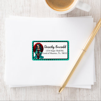 Teal and Red Roses Sugar Skulls Label
