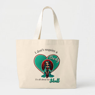 Teal and Red Roses Sugar Skulls Large Tote Bag