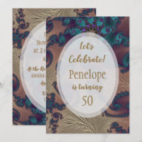 Teal and Rose Gold Feathery Fractal 50th Birthday