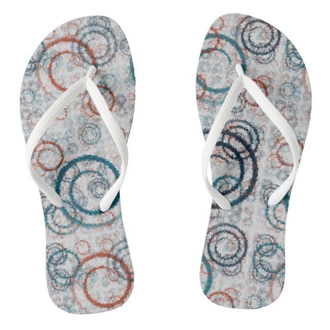 Teal and Rust Geometric Abstract Jandals (Footbed)