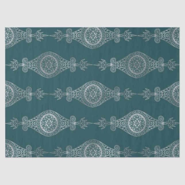 Teal and Silver Abstract Boho Pattern Decoupage Tissue Paper (Front)
