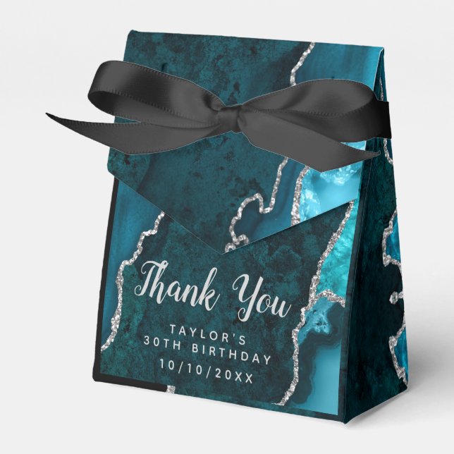 Teal and Silver Agate Birthday Thank You Favour Box (Front Side)