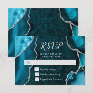 Teal and Silver Agate Marble RSVP Card