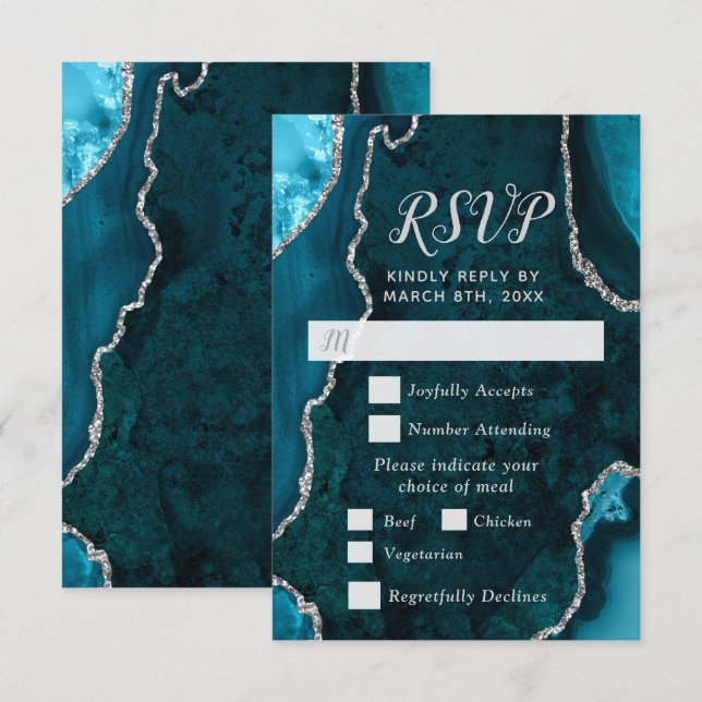Teal and Silver Agate Meal Choice RSVP Card (Front/Back)