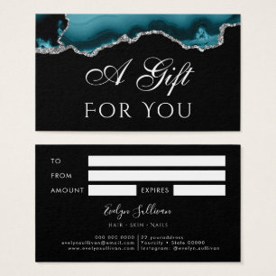 Teal and Silver Agate on Black Gift Card