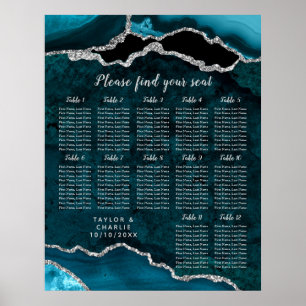 Teal and Silver Agate Wedding Seating Chart
