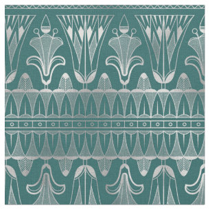 Teal and Silver Art Deco Fabric