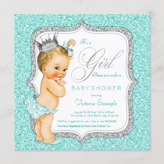 Teal and Silver Baby Girl Shower Invitation