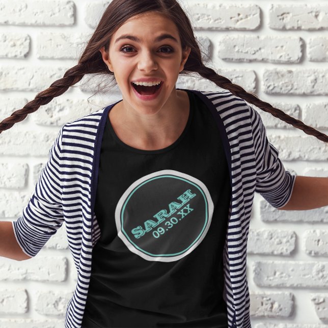 Teal and Silver Bat Mitzvah Name Logo T-Shirt (Creator Uploaded)