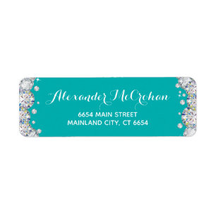 Teal and Silver Diamond Glitter Return Address
