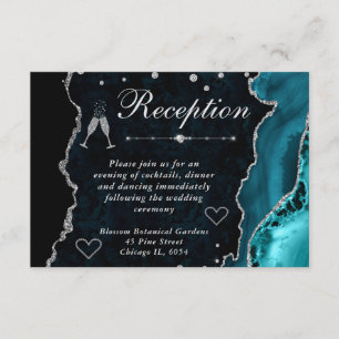 Teal and Silver Faux Glitter Agate Reception Enclosure Card
